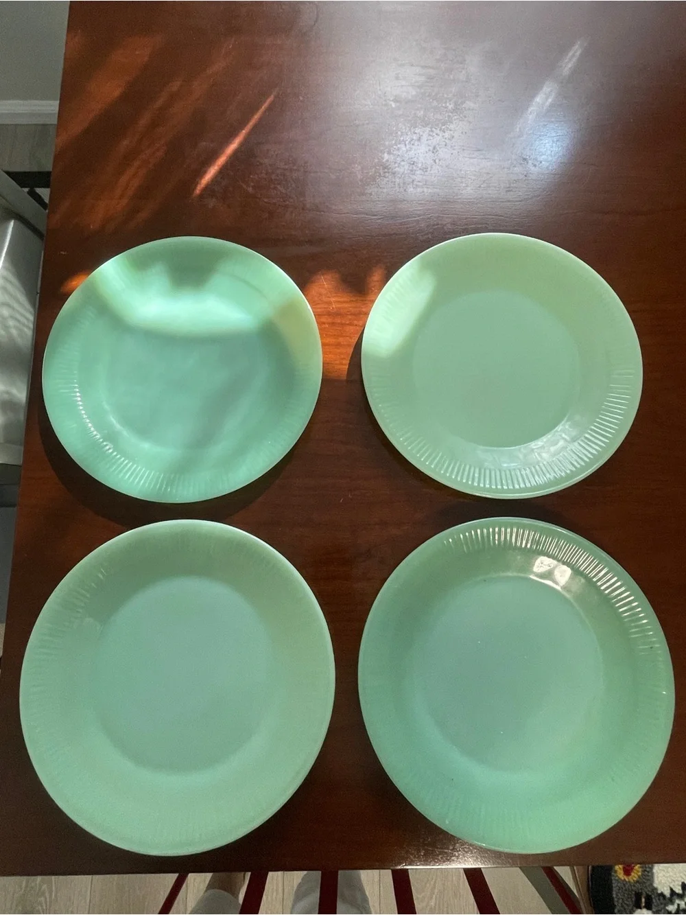 Anchor Hocking Fire King Jadeite Jane Ray Dinner Plates - Set of 4